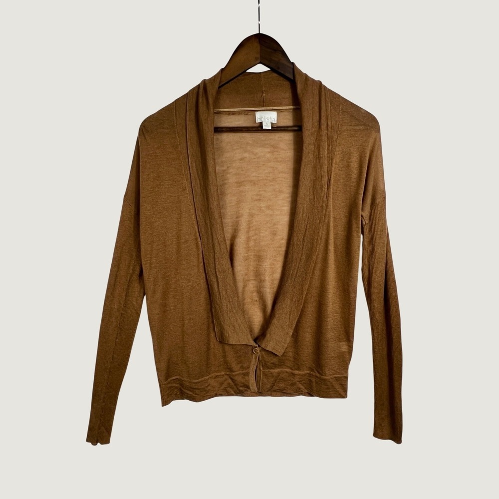 Holistia Cardigan S Brown Shawl Collar Cashmere Wool Blend Lightweight Sweater